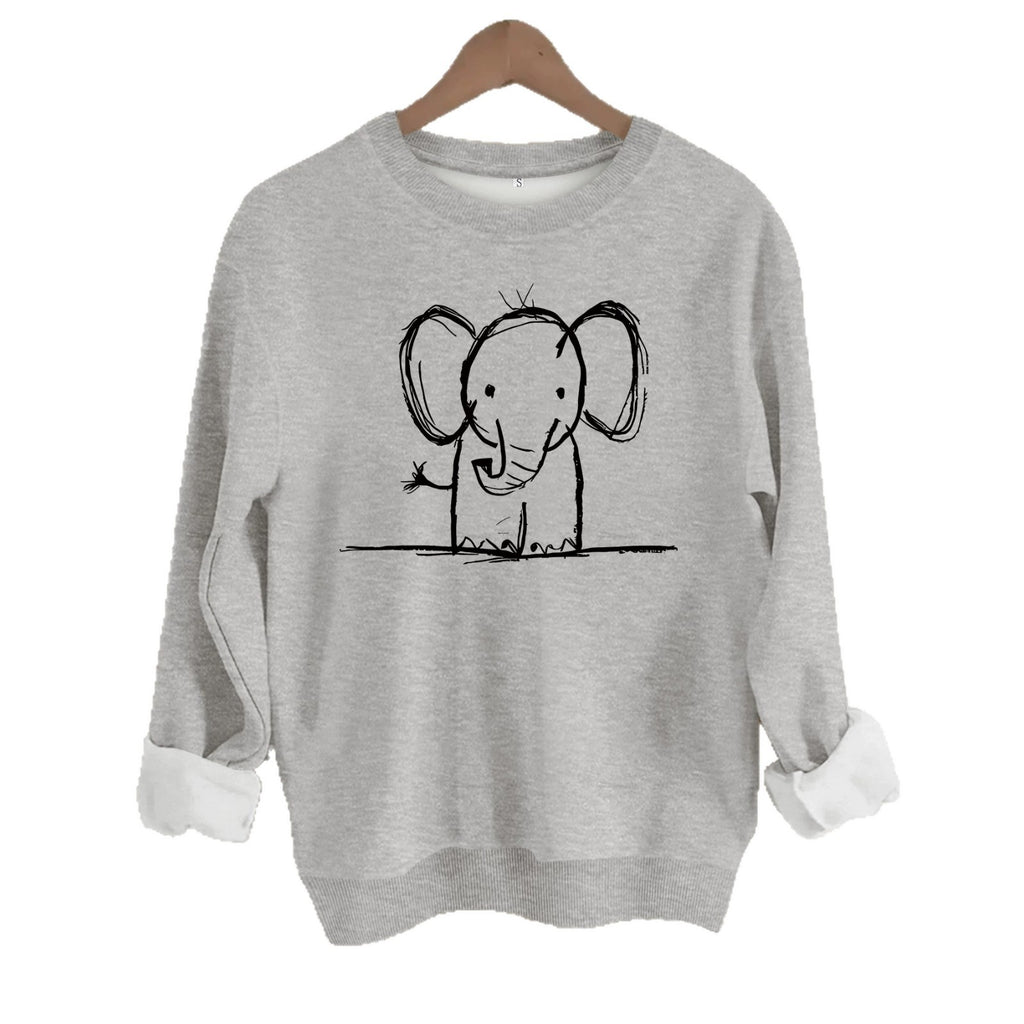 Elephant print round neck fleece hoodie