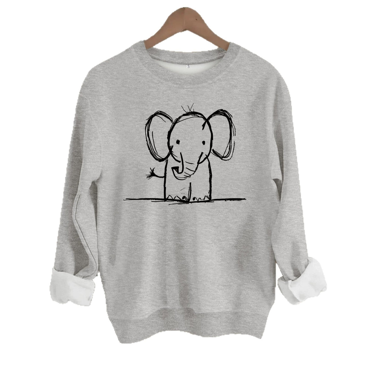 Elephant print round neck fleece hoodie