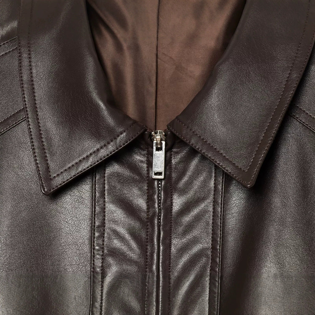 Zipper corridor shaped PU imitation leather jacket for women