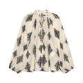 Lace up corridor shaped lantern sleeve printed shirt for women