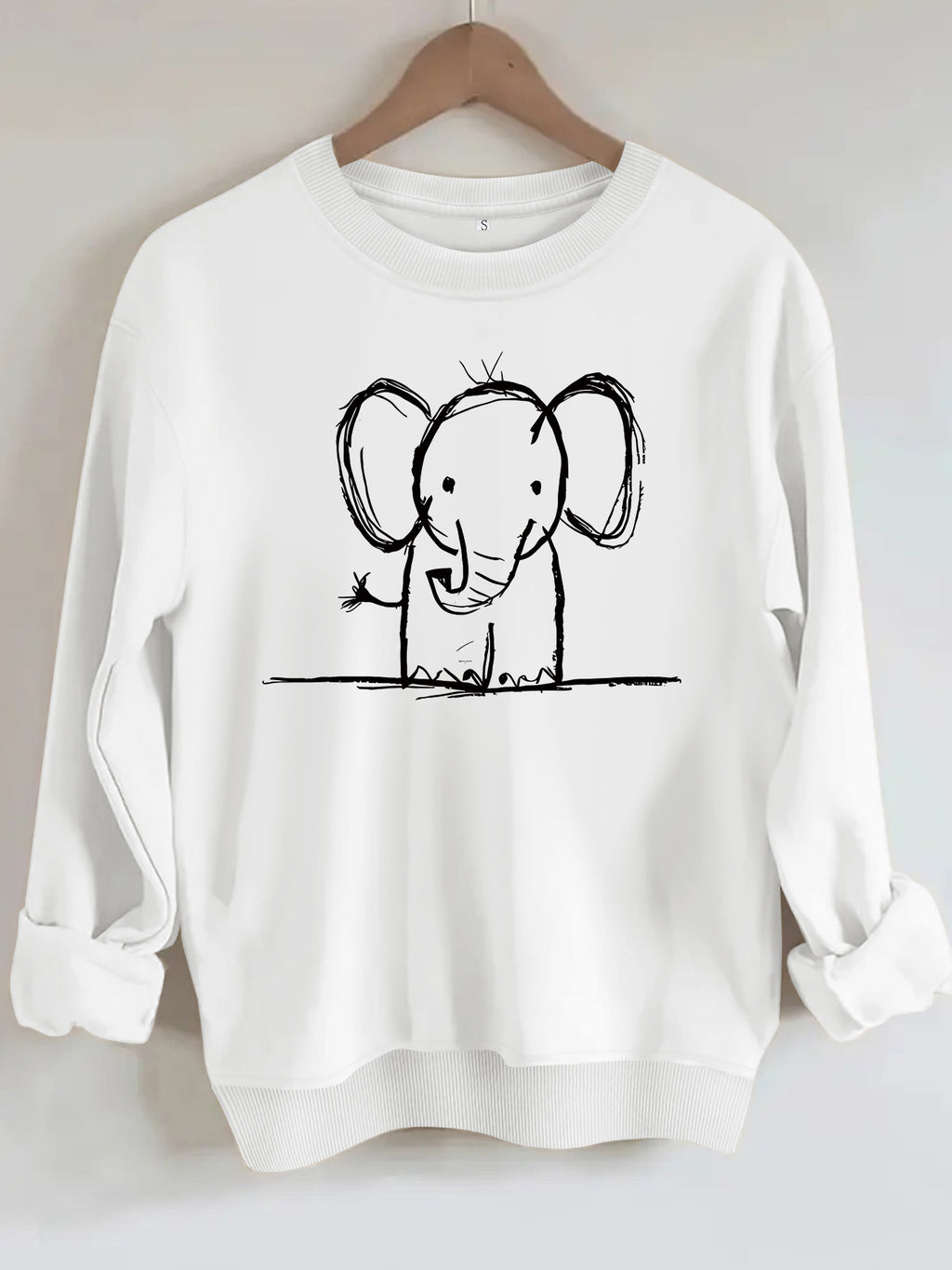 Elephant print round neck fleece hoodie