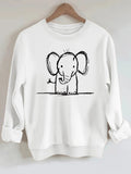 Elephant print round neck fleece hoodie