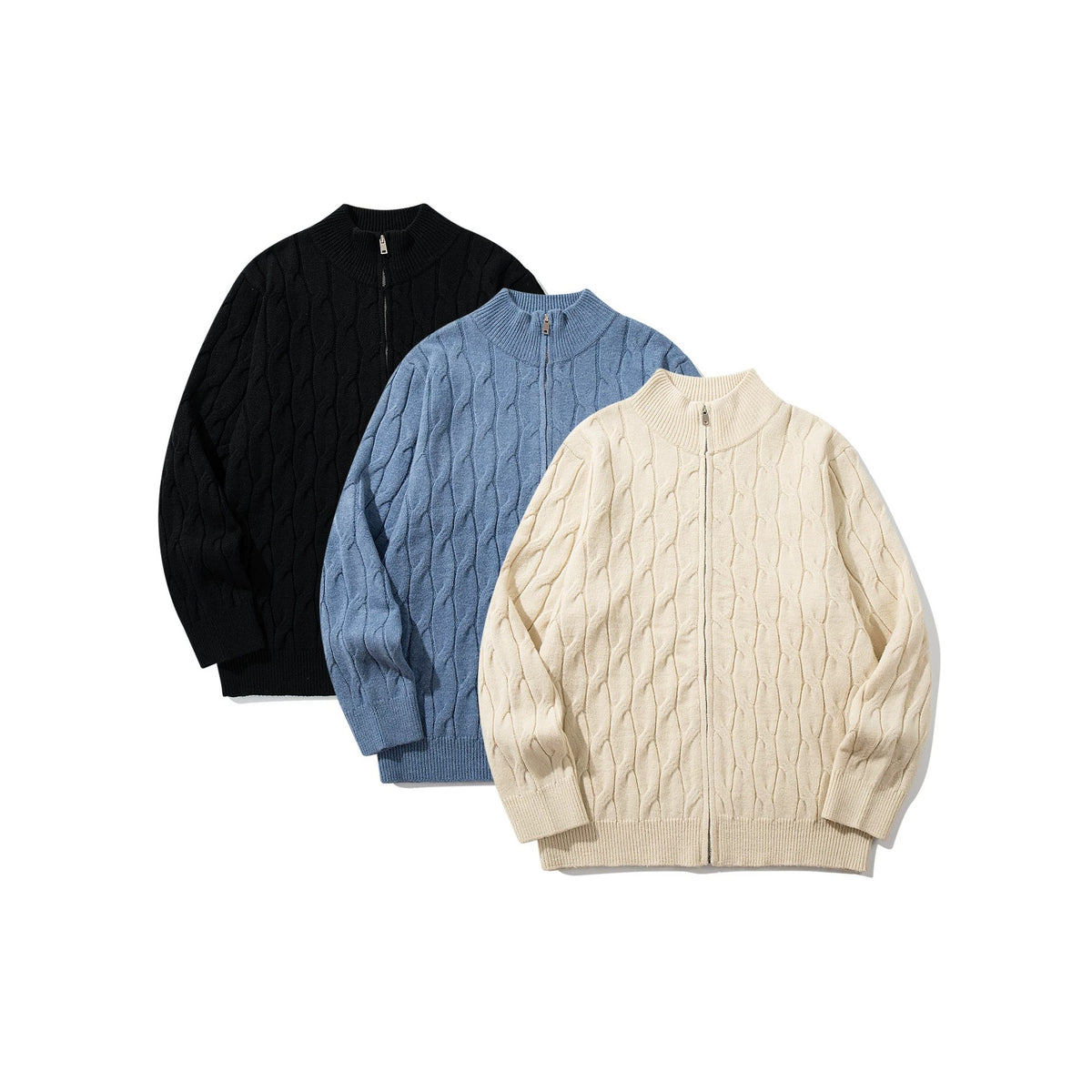 Twisted flower zipper knitted jacket
