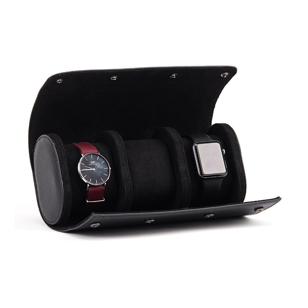 Leather 3-Watch Storage Box with Stitched Detail, Mechanical Watch OrganizerJewelry Display Case