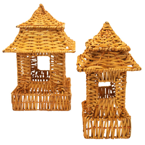 10 (+1 Free Bonus) Small Natural Rattan Pagoda Lanterns - Handmade