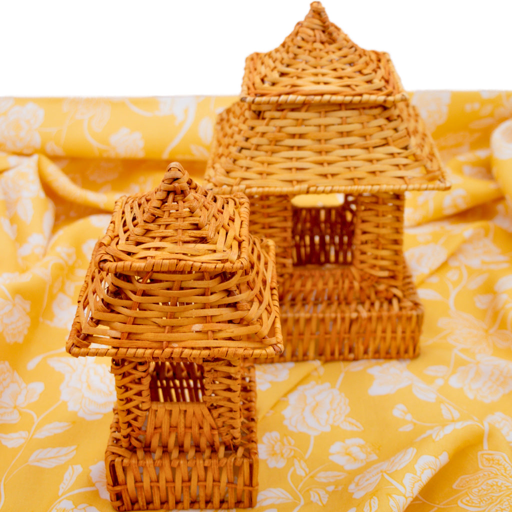 10 (+1 Free Bonus) Small Natural Rattan Pagoda Lanterns - Handmade