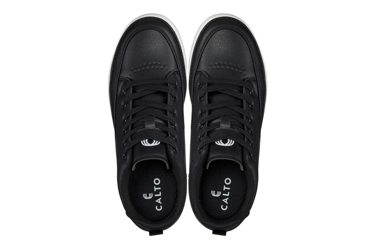 CALTO - Q271  - 2 Inches Taller (Black Noir) - Elevated Leatherette Micro-Perforated Sneakers