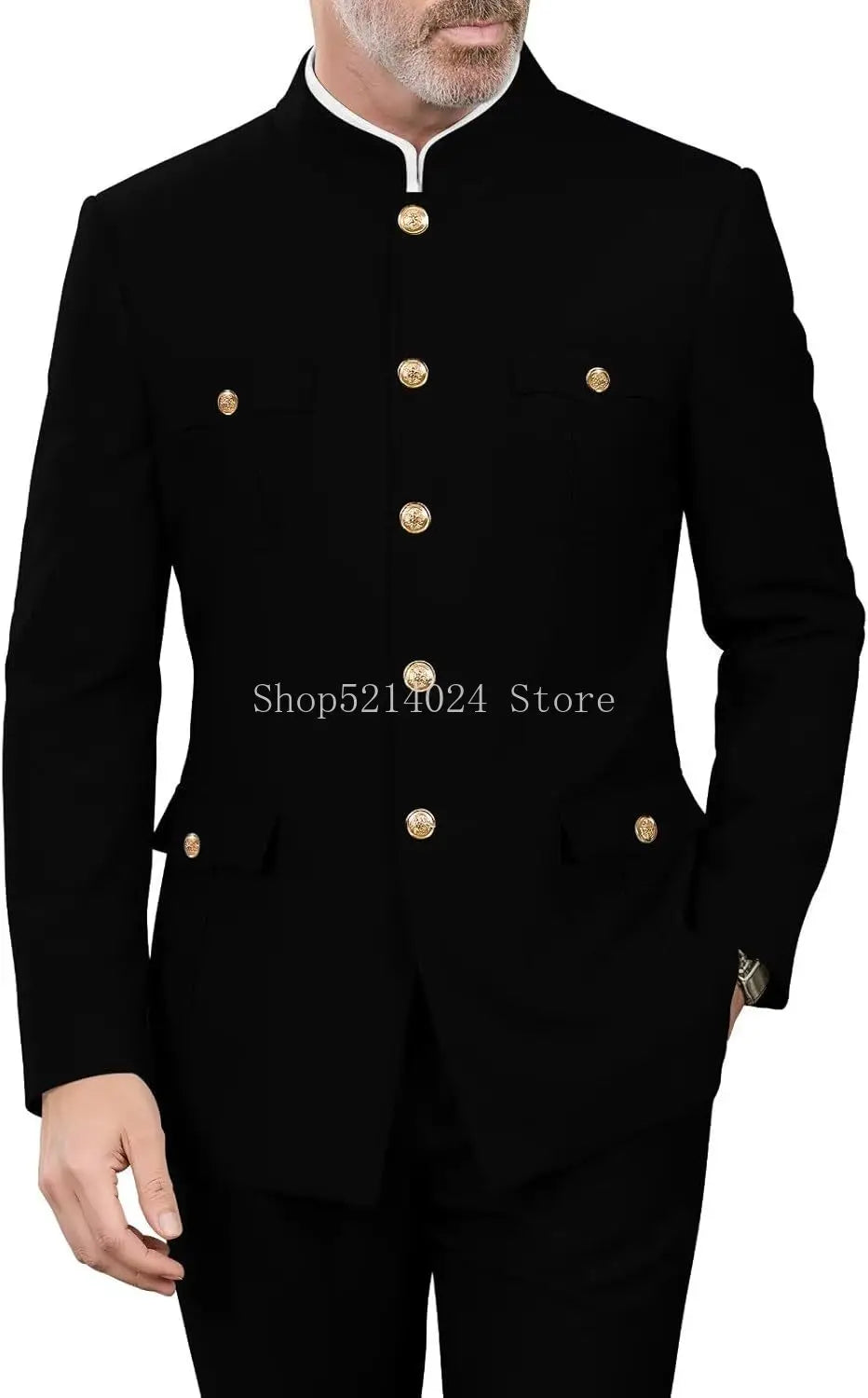 2 Pieces Mandarin Collar Safari Suits for Men Chinese  Gold Button Jacket Pant Set Wedding Prom