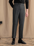 Italian Vintage Suit Pant For Men Autumn Winter Wool Herringbone Pattern Straight Trousers British Style Business Casual Pants