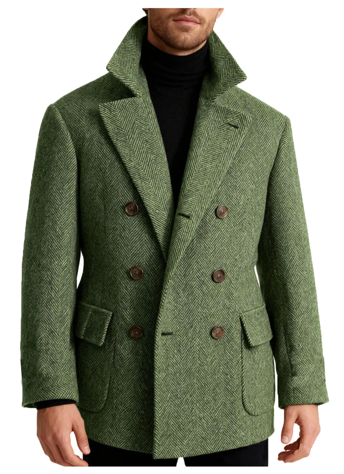 Autumn Man Suit Coat Double Breasted Woolen Herringbone Blazer Fashionable Casual Business Short Jacket