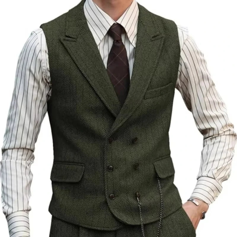 Men Vest Brown Suede Leather Gentleman Business Waistcoat Vintage Regular Slim Autumn Winter Banquet Men's Suit Vest