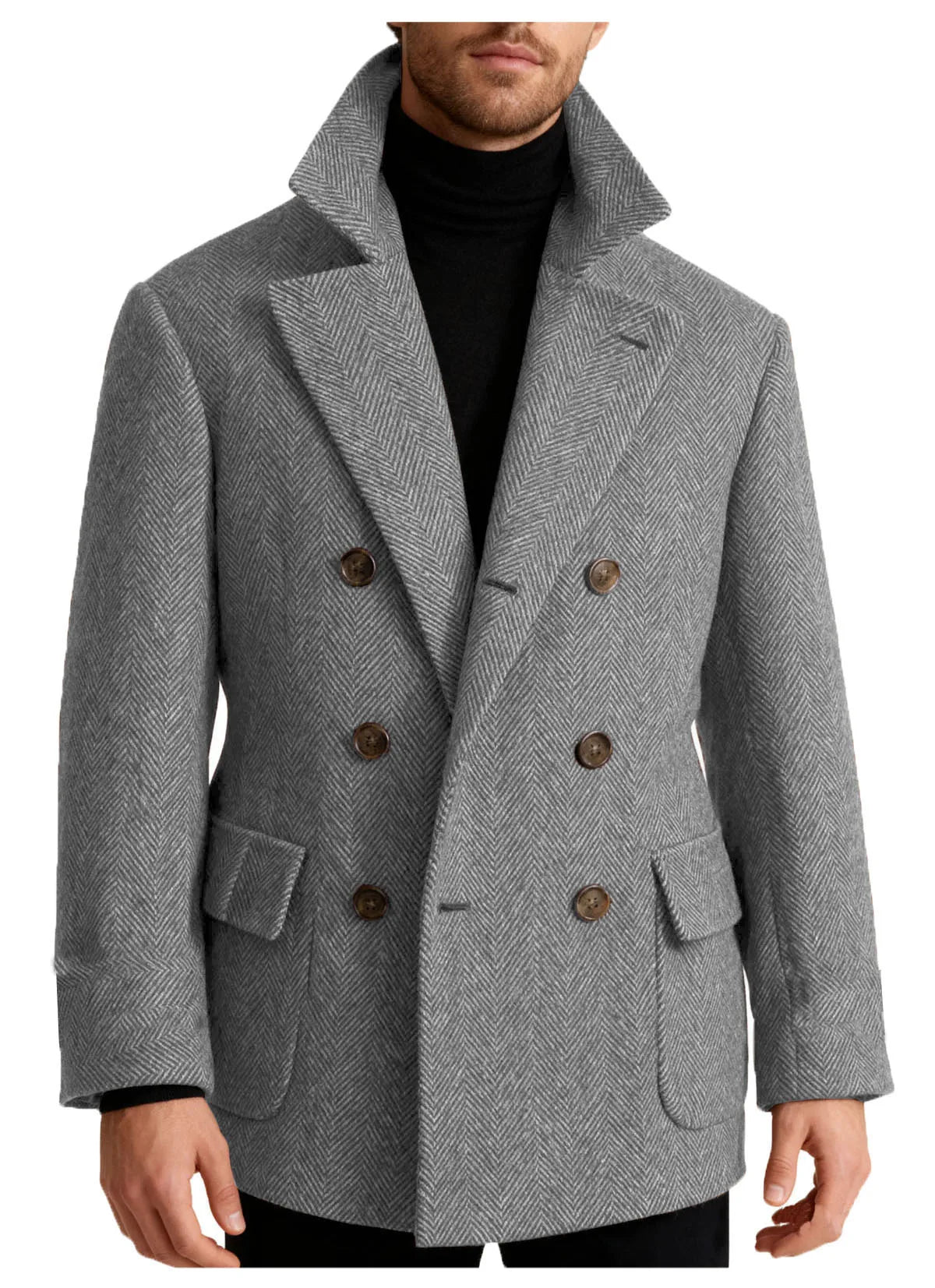 Autumn Man Suit Coat Double Breasted Woolen Herringbone Blazer Fashionable Casual Business Short Jacket