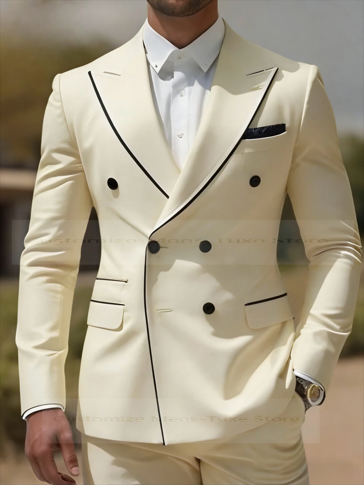 Black Collar Orange Male Business Men Suit Groom Groomsman Wedding Party Prom Formal Tuxedos 2 Piece Set Blazer Pants