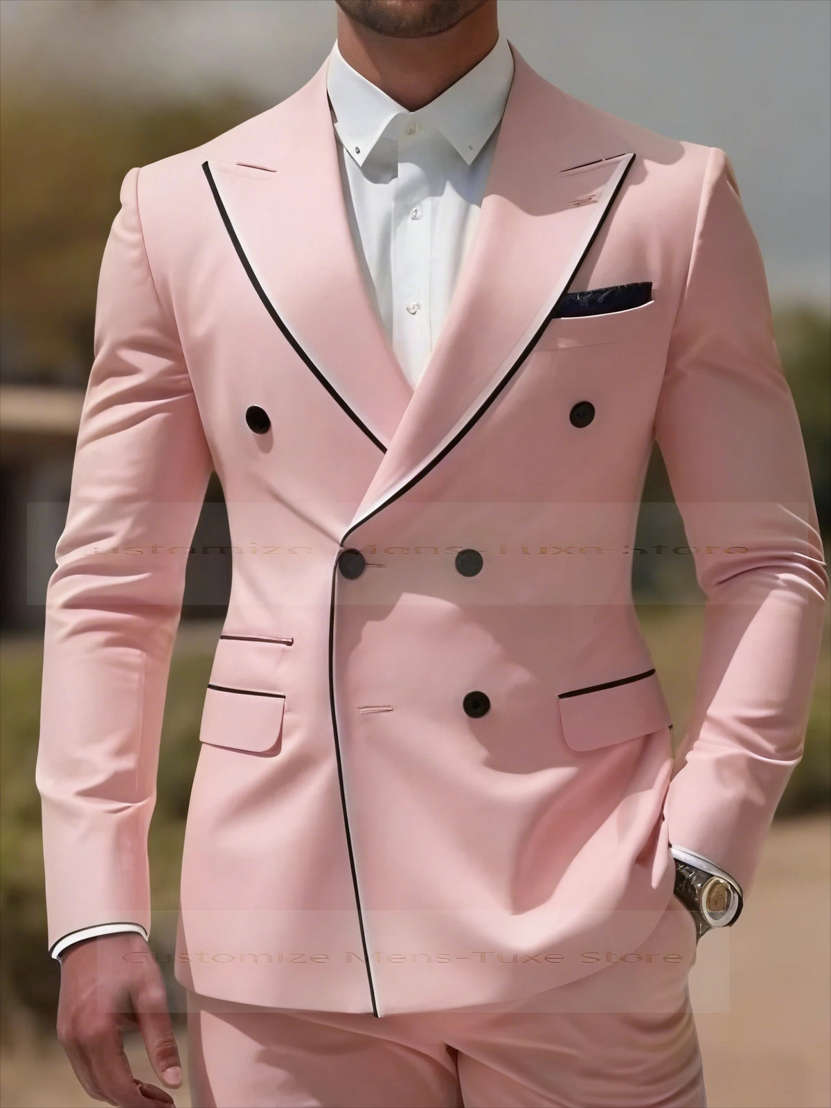 Black Collar Orange Male Business Men Suit Groom Groomsman Wedding Party Prom Formal Tuxedos 2 Piece Set Blazer Pants
