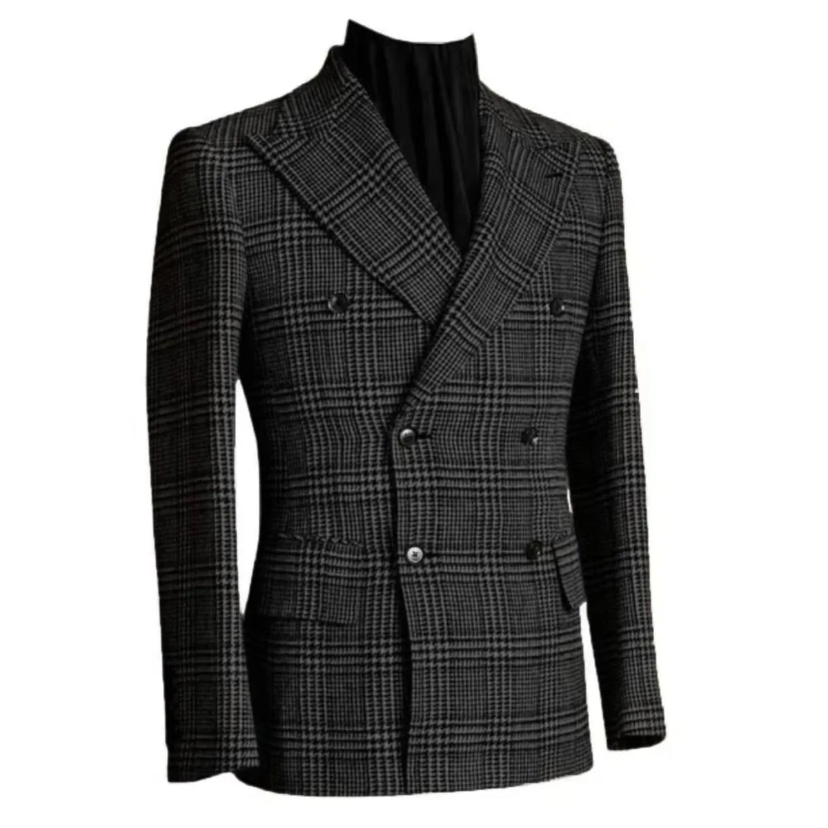 Autumn Winter Houndstooth Men's Long Coat Double Breasted Classic Jacket for Wedding Formal Blazers Groom Business Tuxedos