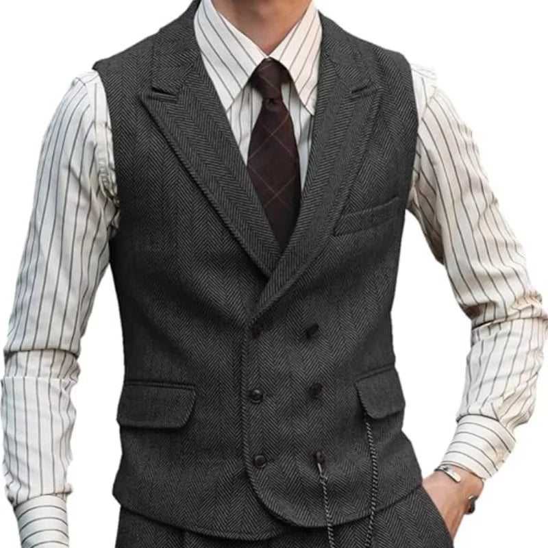 Men Vest Brown Suede Leather Gentleman Business Waistcoat Vintage Regular Slim Autumn Winter Banquet Men's Suit Vest