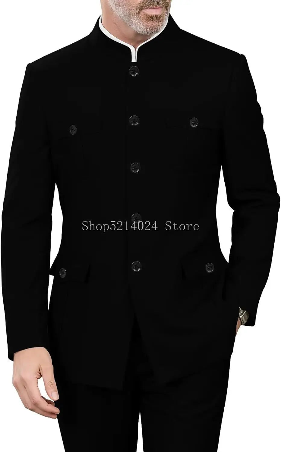 2 Pieces Mandarin Collar Safari Suits for Men Chinese  Gold Button Jacket Pant Set Wedding Prom