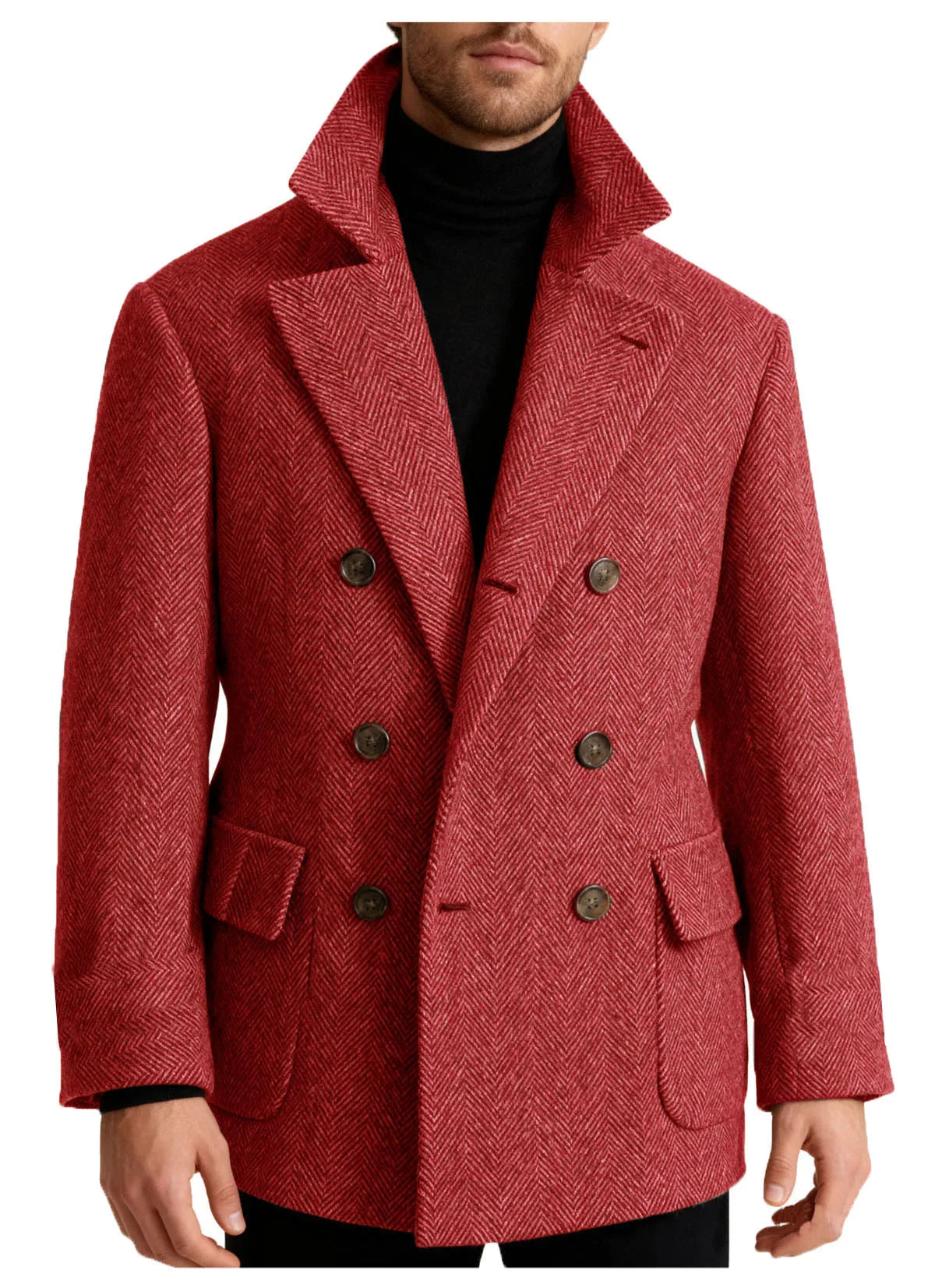 Autumn Man Suit Coat Double Breasted Woolen Herringbone Blazer Fashionable Casual Business Short Jacket