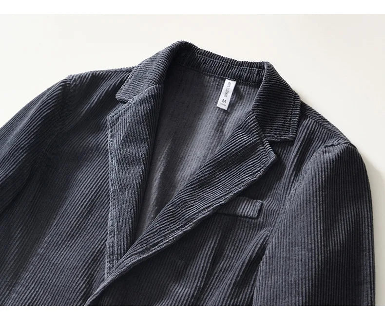 Autumn Casual Blazers for Men Daily Commute Suit Male Pure Cotton Corduroy Gray Single Breasted Suit Jackets Man Simle Coats