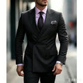Men's Suits Solid 2 Pieces Plus Size Wedding Daily Business Formal Men Suits Tailored Silm Fit Double Breasted 6 Buttons