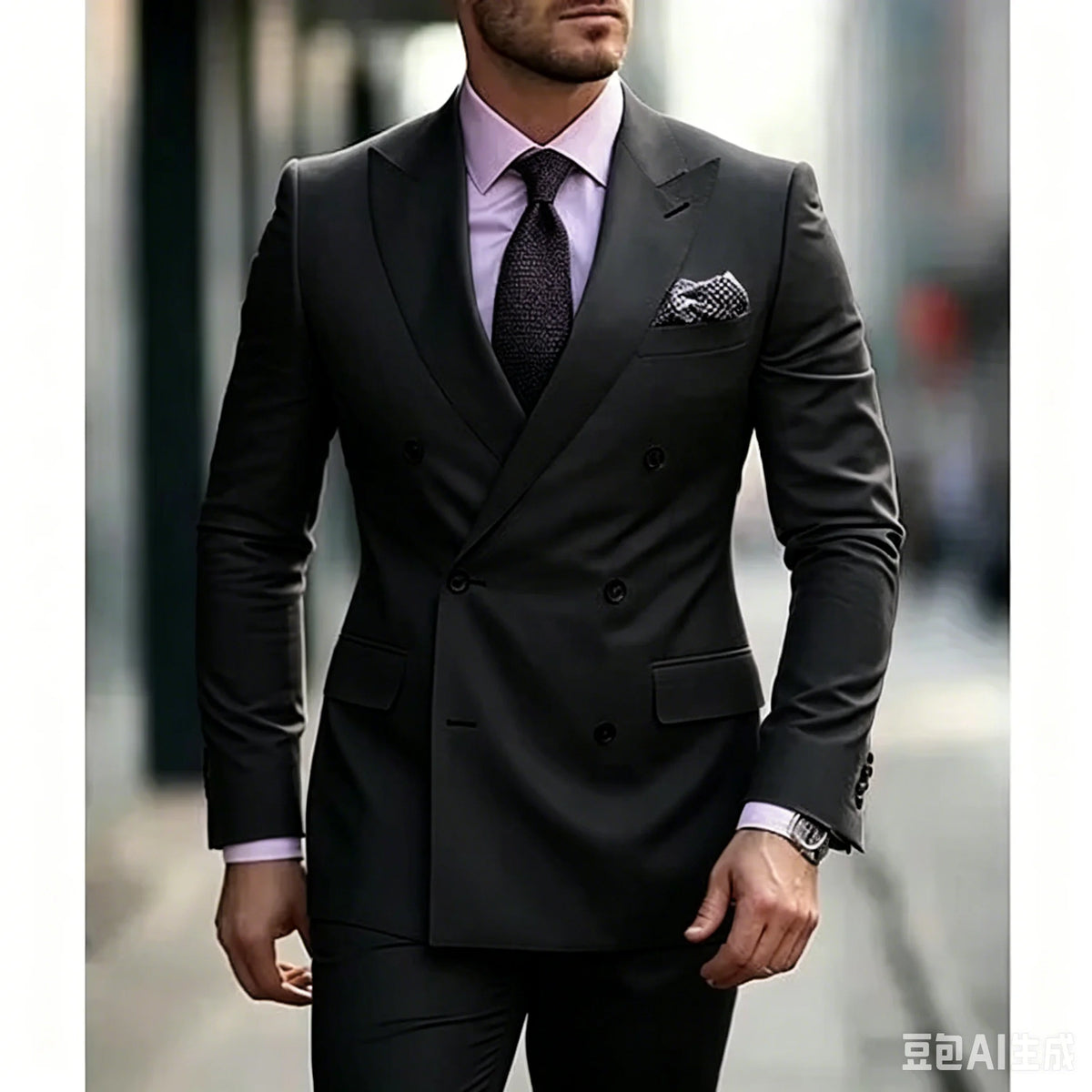 Men's Suits Solid 2 Pieces Plus Size Wedding Daily Business Formal Men Suits Tailored Silm Fit Double Breasted 6 Buttons