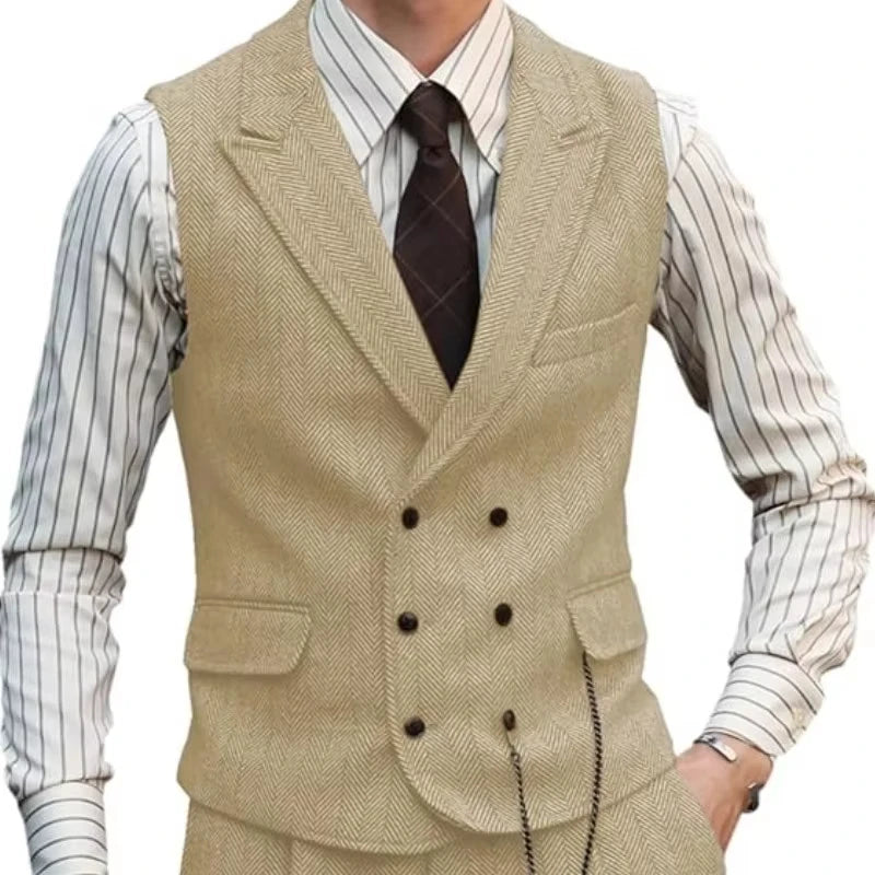 Men Vest Brown Suede Leather Gentleman Business Waistcoat Vintage Regular Slim Autumn Winter Banquet Men's Suit Vest