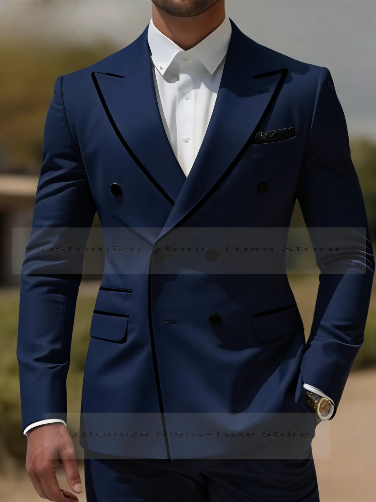 Black Collar Orange Male Business Men Suit Groom Groomsman Wedding Party Prom Formal Tuxedos 2 Piece Set Blazer Pants