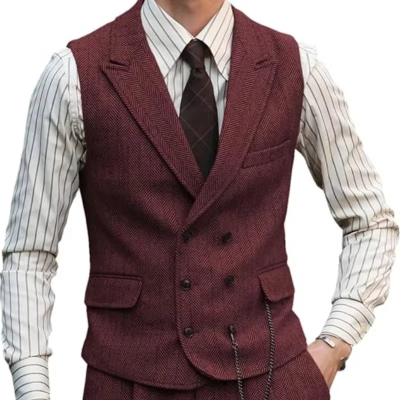 Men Vest Brown Suede Leather Gentleman Business Waistcoat Vintage Regular Slim Autumn Winter Banquet Men's Suit Vest