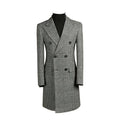 Autumn Winter Houndstooth Men's Long Coat Double Breasted Classic Jacket for Wedding Formal Blazers Groom Business Tuxedos
