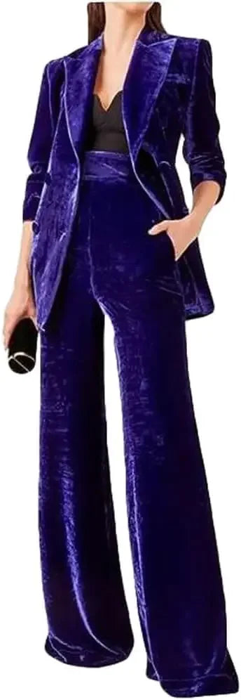 Women's Double Breasted Velvet Suit, 2 Piece Business Meetings and Office wear, Wedding banquets, Dinners and Dances