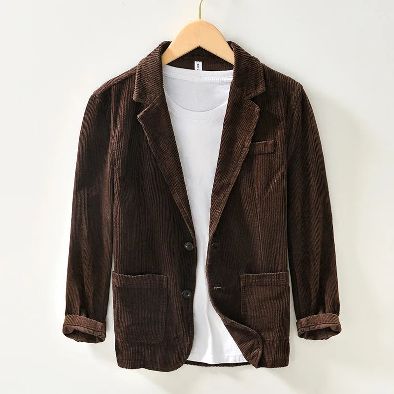 Autumn Casual Blazers for Men Daily Commute Suit Male Pure Cotton Corduroy Gray Single Breasted Suit Jackets Man Simle Coats