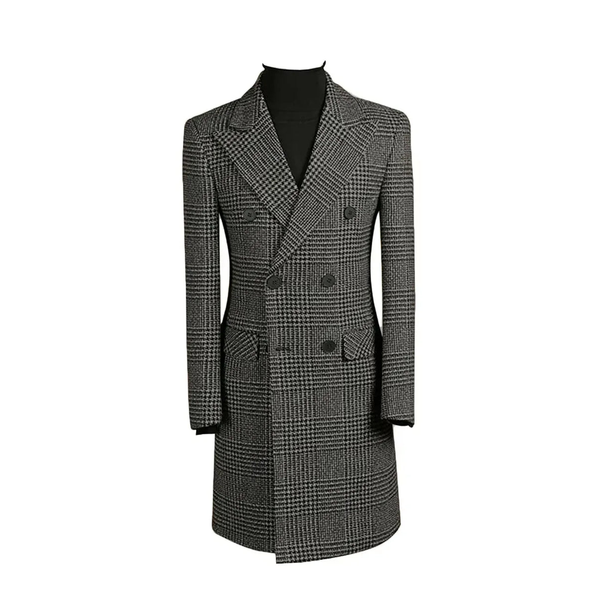 Autumn Winter Houndstooth Men's Long Coat Double Breasted Classic Jacket for Wedding Formal Blazers Groom Business Tuxedos