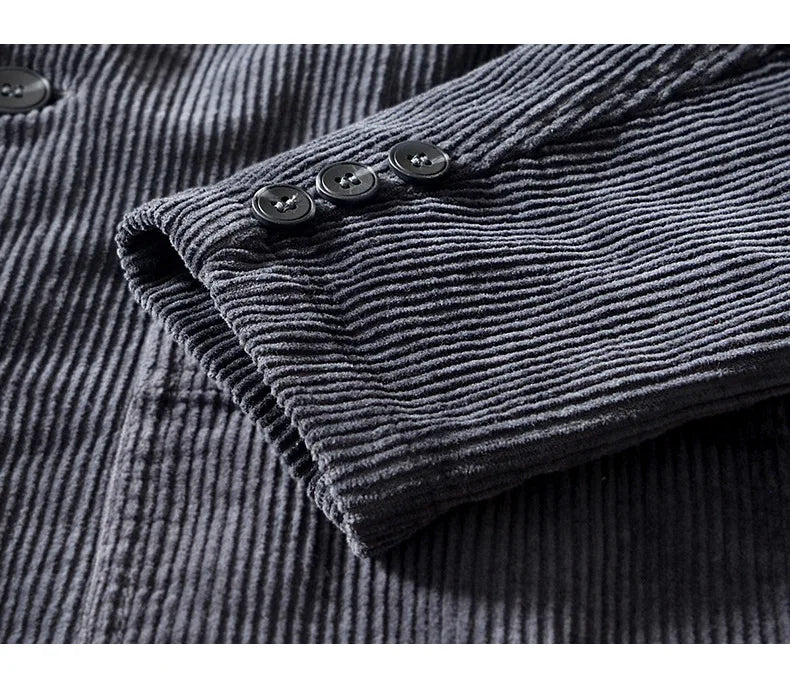 Autumn Casual Blazers for Men Daily Commute Suit Male Pure Cotton Corduroy Gray Single Breasted Suit Jackets Man Simle Coats