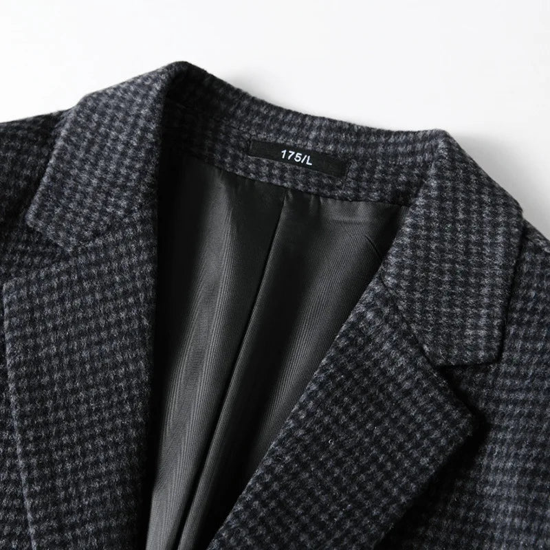 Autumn Winter New Fashion Men's Simple  Casual Business Trendy Loose Cotton Suit Blazers Male Houndstooth Coats Tops Clothes