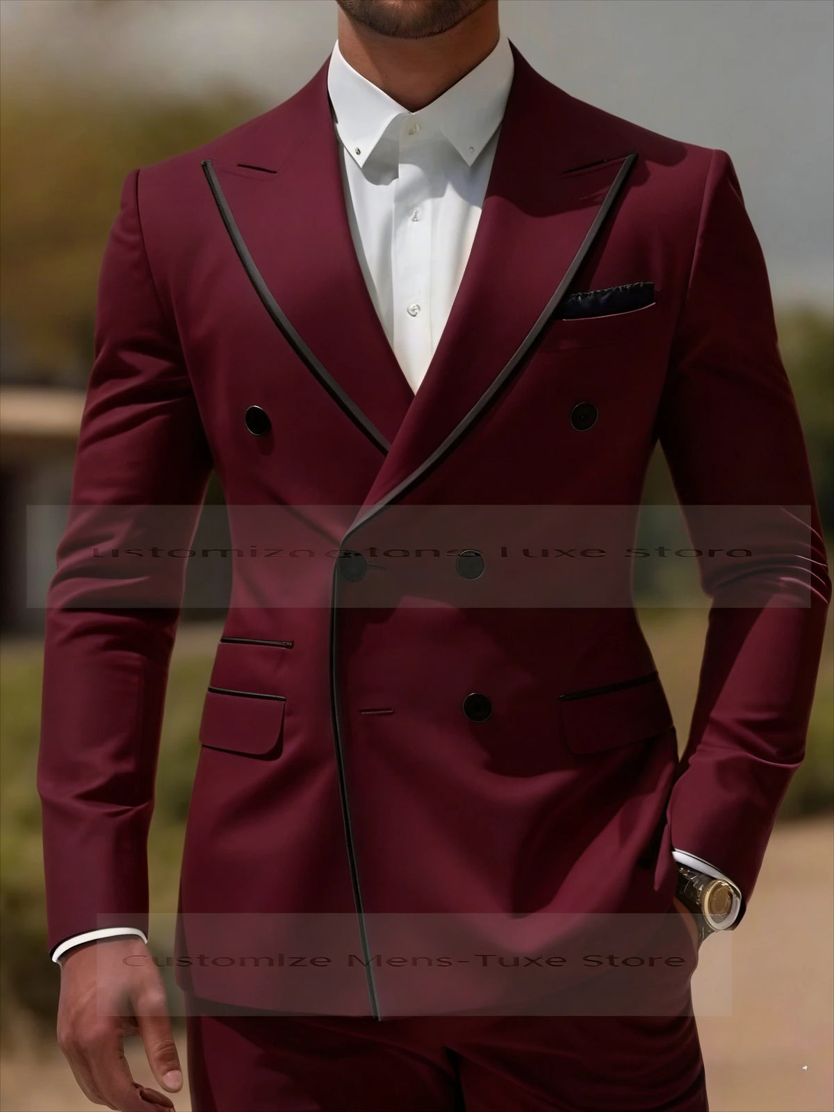 Black Collar Orange Male Business Men Suit Groom Groomsman Wedding Party Prom Formal Tuxedos 2 Piece Set Blazer Pants
