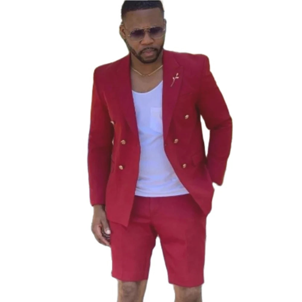 Men's Suits Summer Red Blazer Double Breasted Men With Short Pant Wedding Groom Prom Party Terno Masculino For Man Jacket