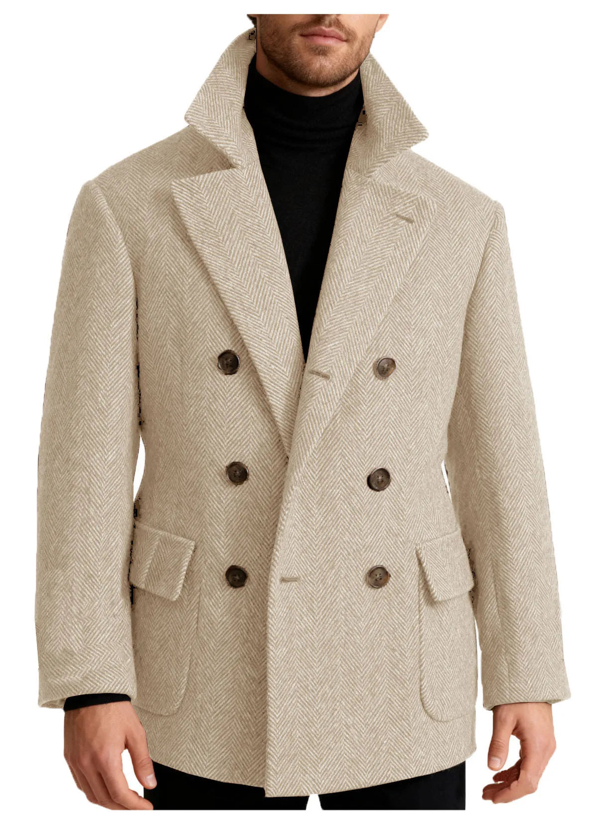 Autumn Man Suit Coat Double Breasted Woolen Herringbone Blazer Fashionable Casual Business Short Jacket