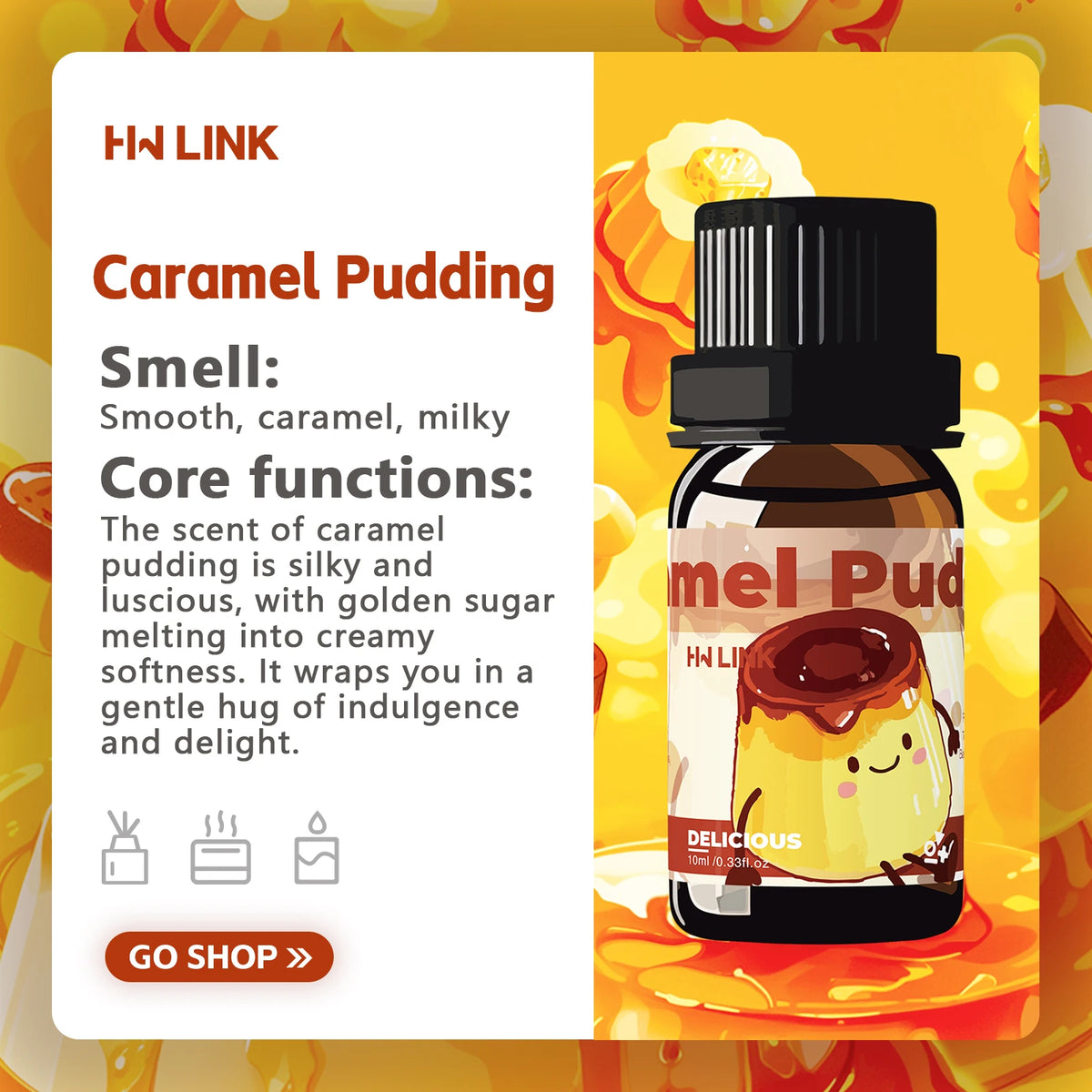 10ml Caramel Pudding Fragrance Oils Long-Lasting Fragrance For Candle Making,Humidifier, Diffusers