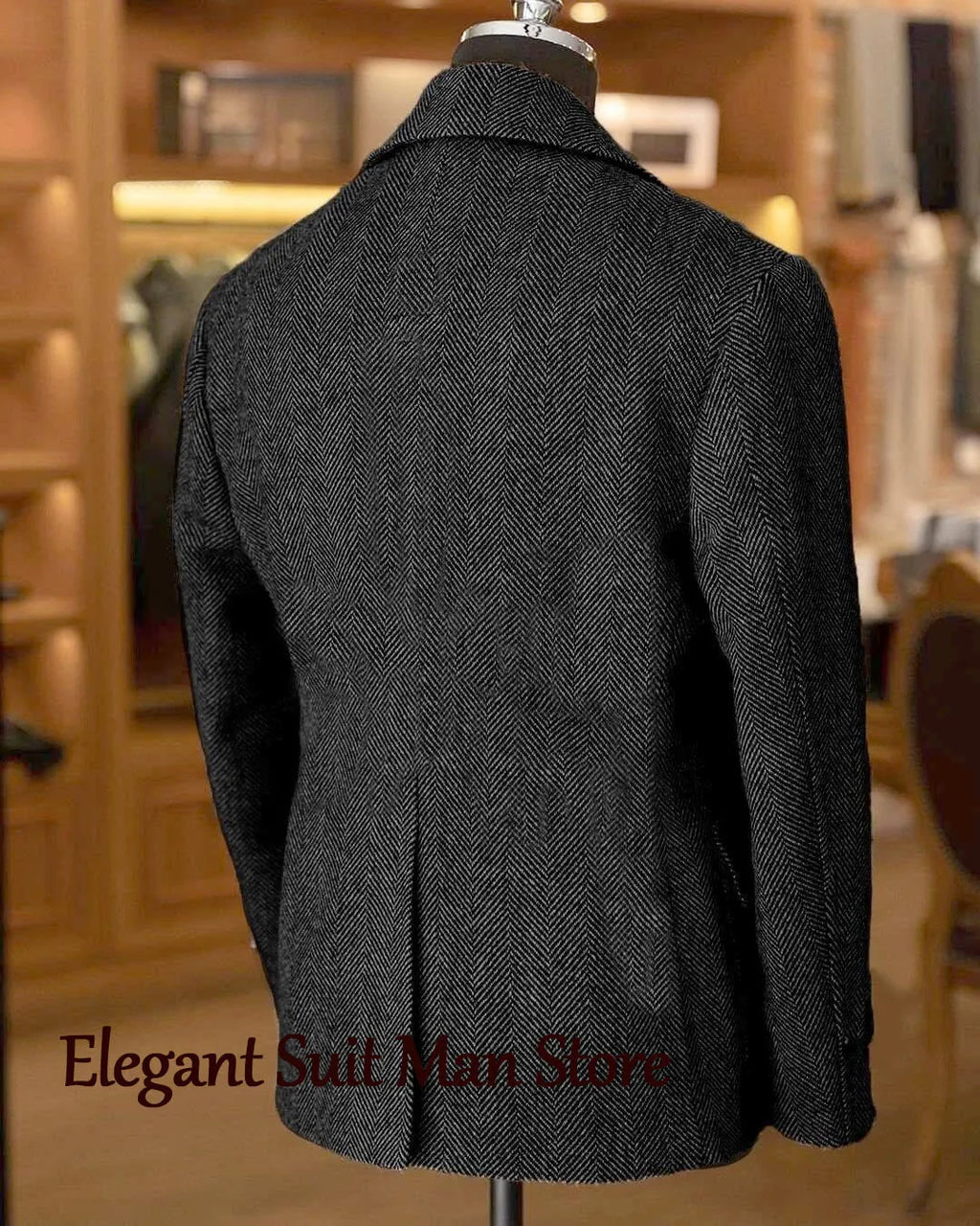 Autumn Man Suit Coat Double Breasted Woolen Herringbone Blazer Fashionable Casual Business Short Jacket
