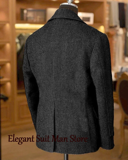Autumn Man Suit Coat Double Breasted Woolen Herringbone Blazer Fashionable Casual Business Short Jacket