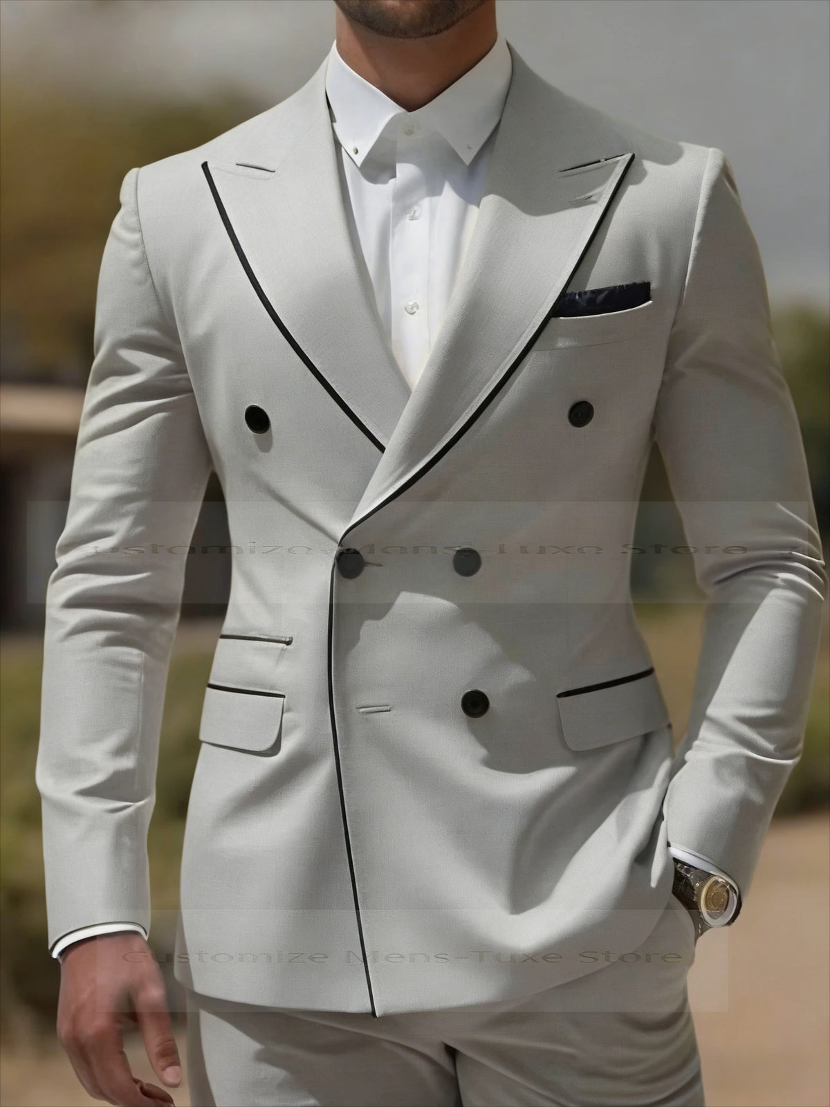 Black Collar Orange Male Business Men Suit Groom Groomsman Wedding Party Prom Formal Tuxedos 2 Piece Set Blazer Pants