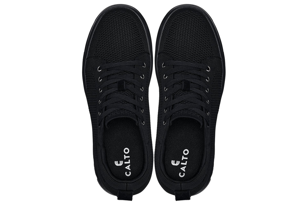 CALTO - X2320 - 2.4 Inches Taller (Black/Black Sole) - Lace Up Casual Sneaker - Lightweight